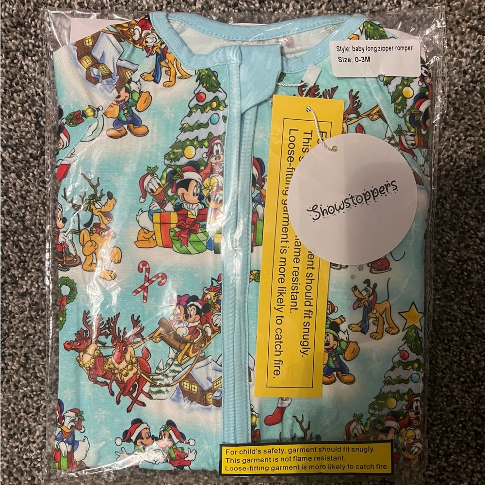 NIB Showstoppers “Snow Much Fun” Mickey Christmas, Bamboo Romper, 0-3M - Picture 2 of 3